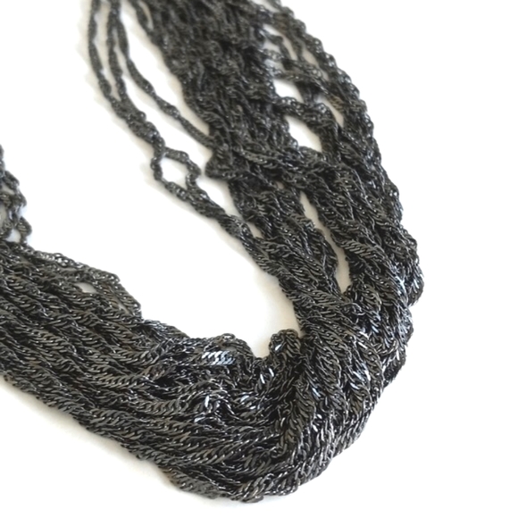 Art Deco Women's Multi-Strand Pewter Black Chainlink Headband w Elastic Band - Picture 8 of 13